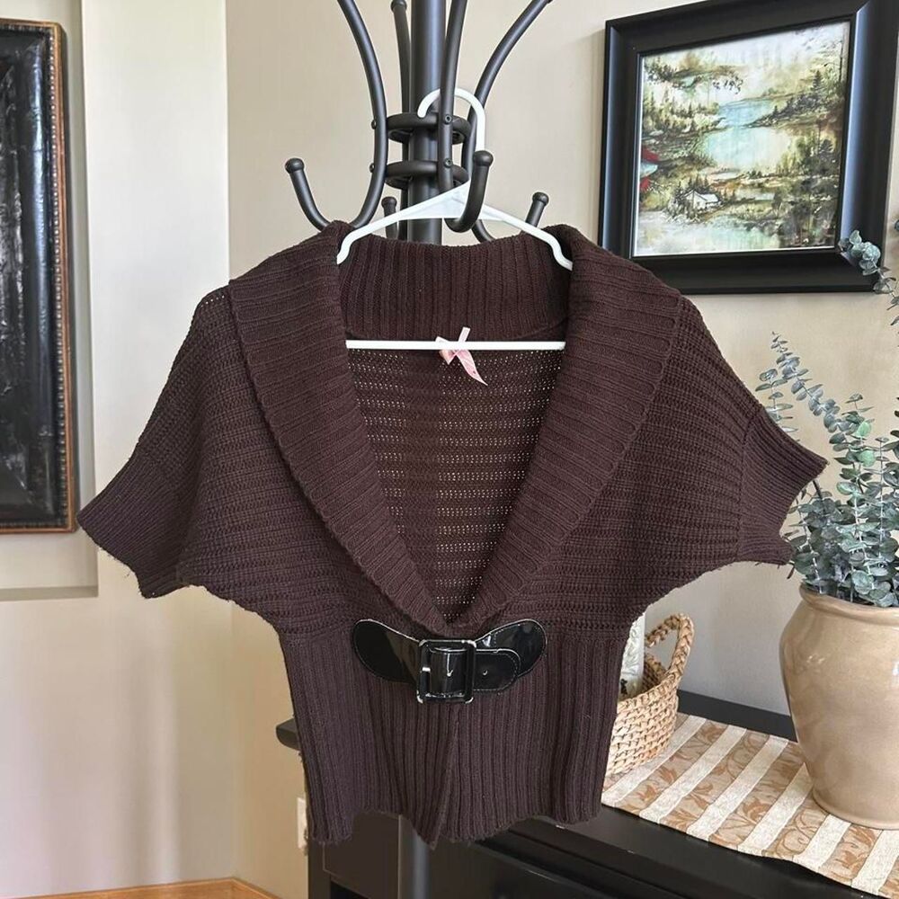 Y2K Vintage Derek Heart Brown Shrug Sweater Bolero Belt Women's Size M